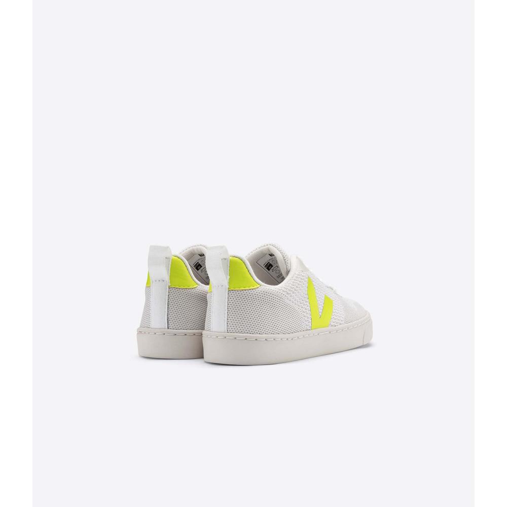 Kids' Veja V-10 MALHA BRANCO ALUMINIO Shoes White/Green | SG 794NWY